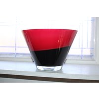 Große Kunst Glas Obstschale Rot Und Schwarz von RedRiverAntiques