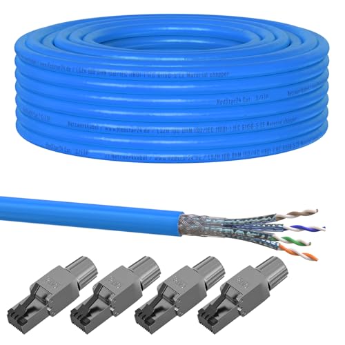10m Cat 8 Verlegekabel + 4x RJ45 Stecker Werkzeuglos CAT8 Kabel Installationskabel Lan CAT8.1 Ethernet Netzwerk 2000MHz Datenkabel AWG22/1 Netzwerkkabel bis zu 40 Gbit/s Übertragungsgeschwindigkeit von RedStar24
