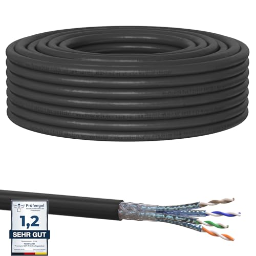 RedStar24 500m Cat7 Erdkabel Verlegekabel Outdoor Lan Kabel Installationskabel Schwarz AWG23/1 CAT 7 S/FTP Ethernet Netzwerk 1000MHz geschirmtes Datenkabel Netzwerkkabel für Außenbereich UV-beständig von RedStar24