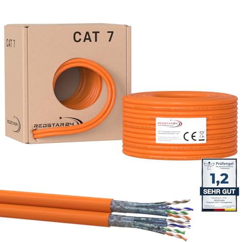 RedStar24 CAT7 Duplex Kabel 100m Verlegekabel Netzwerkkabel CAT 7 Twin LAN Installationskabel SFTP PIMF Kat.7 Netzwerk Ethernet Verkabelung Datenkabel Gigabit Kupfer Ethernet AWG23/1 Duplex, 100m von RedStar24