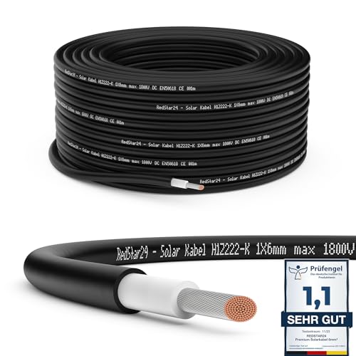 RedStar24 Premium Solarkabel 6mm² Schwarz - 5m - TÜV SÜD geprüft - UV-beständig, flexibel, Photovoltaik Kabel, PV Kabel, Solar Anschlusskabel für Solarpanel, Wechselrichter & Laderegler - langlebig von RedStar24