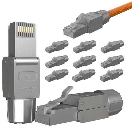 RedStar24 RJ45 Stecker Werkzeuglos CAT 7 – Netzwerkstecker für Verlegekabel AWG 22-24 – CAT7 CAT6a LAN Kabel Netzwerkkabel Ethernet – Geschirmt – LSA feldkonfektionierbar – 10 Gbps – 12 Stück von RedStar24