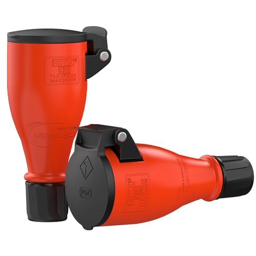 RedStar24 Schuko Kupplung 230V IP54 2er Set Robuste Steckdosen, 3-Polig, Gummi & Kunststoff, Schwarz Rot | Automatische Federabdeckung, Einhandbedienung | Ideal Outdoor Anwendungen von RedStar24