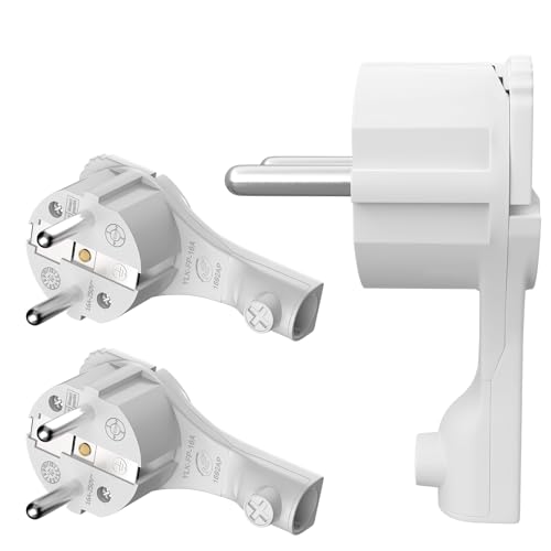 RedStar24 Schutzkontakt-Winkelstecker 250V, 16A, Flachstecker mit Klappgriff & Knickschutz, 8 mm Höhe, für Kabel bis 3x1,5 mm², CEE 7/7, Schuko-Winkelstecker extraflach mit Bügel, 3 Stück, Weiß RedStar24 Schutzkontakt-Winkelstecker 250V, 16A, Flachstecker mit Klappgriff & Knickschutz, 8 mm Höhe, für Kabel bis 3x1,5 mm², CEE 7/7, Schuko-Winkelstecker extraflach mit Bügel, 3 Stück, Weiß von RedStar24