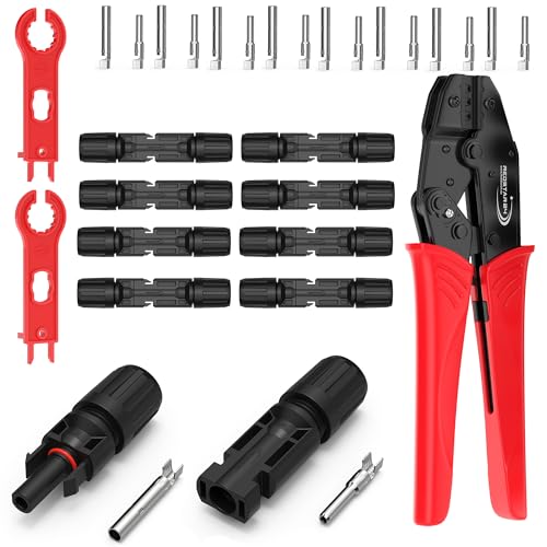 RedStar24 Solar Crimpzange Werkzeug Set für 2.5/4/6mm² PV Kabel,10 PV Stecker, Steckverbinder Männlich & Weiblich, 2x Schraubenschlüssel für Solarstecker, Crimpwerkzeug für Solaranlage Photovoltaik von RedStar24