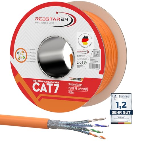 RedStar24 CAT 7 Verlegekabel 100m Netzwerkkabel Datenkabel LAN CAT7 Kabel Kupfer Installationskabel CAT.7 Gigabit S/FTP Kat.7 Halogenfrei PIMF POE 10Gbit Netzwerk Verkabelung Ethernet Simplex RedStar24 CAT 7 Verlegekabel 100m Netzwerkkabel Datenkabel LAN CAT7 Kabel Kupfer Installationskabel CAT.7 Gigabit S/FTP Kat.7 Halogenfrei PIMF POE 10Gbit Netzwerk Verkabelung Ethernet Simplex von RedStar24