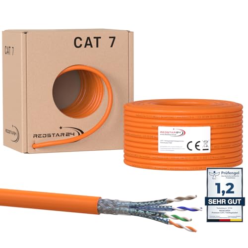 RedStar24 CAT 7 Verlegekabel 50m Netzwerkkabel Datenkabel LAN CAT7 Kabel Kupfer Installationskabel CAT.7 Gigabit S/FTP Kat.7 Halogenfrei PIMF POE 10Gbit Netzwerk Verkabelung Ethernet Simplex 50m von RedStar24