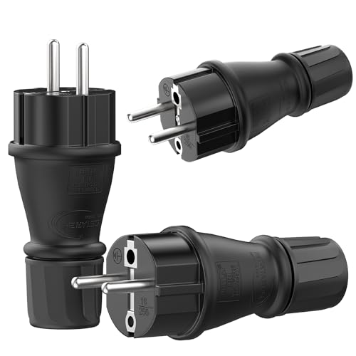 Schuko Stecker 230V IP54 - 3er Set Robuster Schutzkontaktstecker aus Gummi & Kunststoff, Schwarz | Hermetisch Versiegeltes Design | Perfekt für den Außenbereich | 3-Poliger Stromstecker Schuko Stecker 230V IP54 - 3er Set Robuster Schutzkontaktstecker aus Gummi & Kunststoff, Schwarz | Hermetisch Versiegeltes Design | Perfekt für den Außenbereich | 3-Poliger Stromstecker von RedStar24