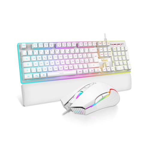 RedThunder K10 Set aus Tastatur und Maus, 3-in-1, Dynamik RGB + mechanisches Gefühl, Anti-Ghosting-Tasten + 7D 7200DPI Maus, IT-Layout, für PC-Spieler (weiß) von RedThunder