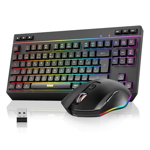 RedThunder K20 TKL Kabellose Gaming-Tastatur, einstellbare RGB-Hintergrundbeleuchtung und wiederaufladbarer Akku, kompaktes Design mit QWERTY-ES-Layout und 6 Multimedia-Tasten, USB-Tastatur für PC/Mac von RedThunder