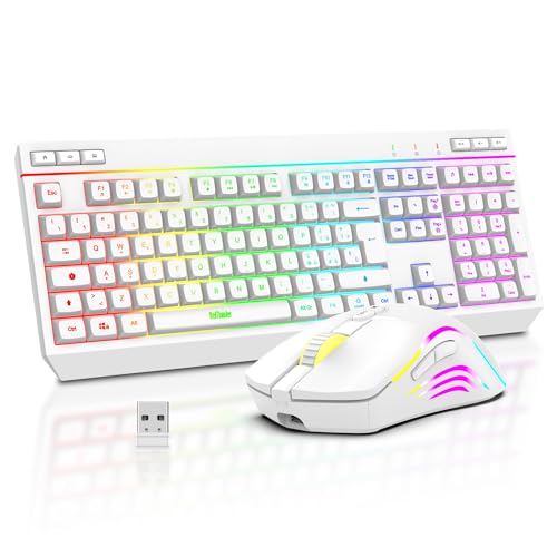 RedThunder K20 Combo Kabellose Tastatur und Maus, Full-Size Anti-Ghosting-Tastatur mit Multimedia-Tasten + 7D 4800DPI, RGB-Spielset, wiederaufladbar, für PC Laptop Mac Xbox (Weiß) von RedThunder