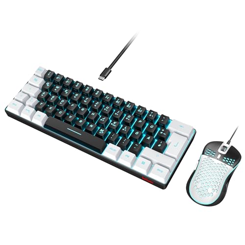 RedThunder 60% RGB Verkabelte Gaming Tastatur und Maus Set, Mini Gaming Tastatur, 62 Tastatur, DE Layout, Ultraleichte 7200 DPI Maus mit Wabenkonstruktion für PC MAC PS5 Xbox Gamer (Schwarz-Weiß) von RedThunder