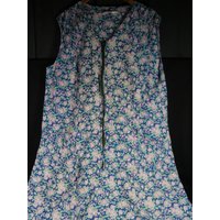 Midcentury Kittel-Schürze Baumwoll Kittelkleid Gr.48 Blau Rosa Geblümt 60Er Jahre von RedTigerRetro