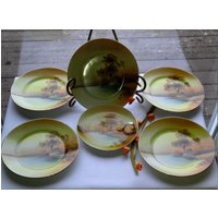 Jahrgang Noritake Baum Auf Der Wiese, Haus Von See Servieren Set - Mittagessen Lemon Servierplatte Mit 5 Seite-Teller-Set von RedTomatosVintage