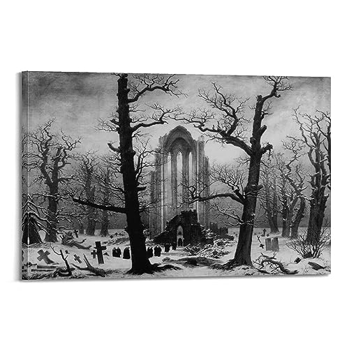Ruinen des Klosters mit Schnee bedecktes Poster von Caspar David Friedrich Leinwand-Kunstdruck zum Aufhängen Foto Geschenkidee Dekor Zuhause Kunstwerke 30 x 45 cm von RedVos