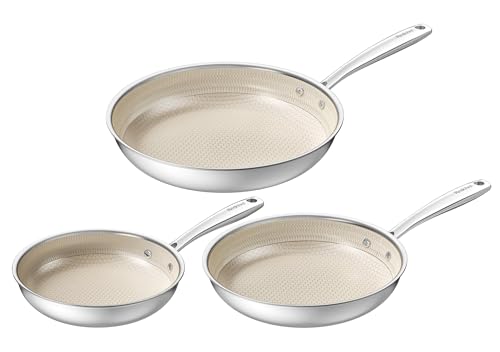 Redchef Antihaftbeschichtetes Hybrid-Keramik-Bratpfannen-Set, dreilagige Edelstahlpfanne, kühlbleibender Griff, ungiftig, PTFE/PFAS/PFOA-frei, spülmaschinen-/ofenfest (beige) von Redchef