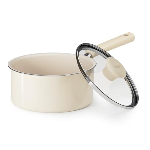 Redchef Keramik-Kochtopf mit Deckel, 18 cm, kleiner Kochtopf, ungiftige Soßentöpfe für die Küche, kühler Griff, PFAS-frei, kompatibel mit allen Herdarten von Redchef
