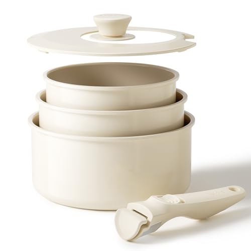 Redchef Töpfe Set mit Abnehmbaren Griffen, Antihaft Keramik Topfset 16/18/20cm und 3-IN-1 Verschlussdeckel, Kochtöpfe Induktions für Alle Herdarten, Ofenfest von Redchef
