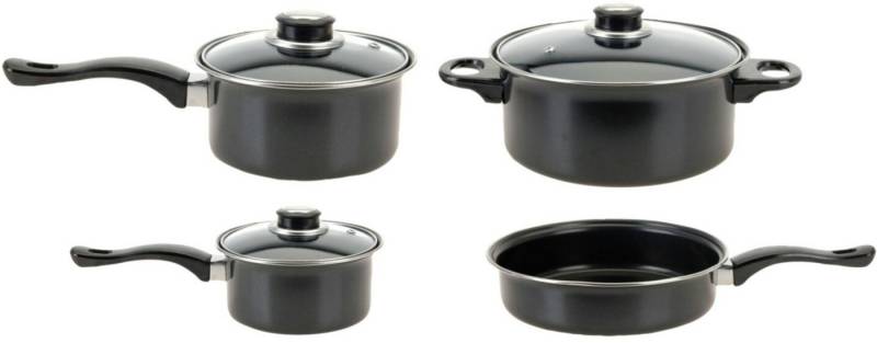 Redcliffs Topf-Set Schwarz, Aluminium (7-tlg), Camping Töpfe, Kochtopfset, Kochset, Gasherd, 7 Teile von Redcliffs