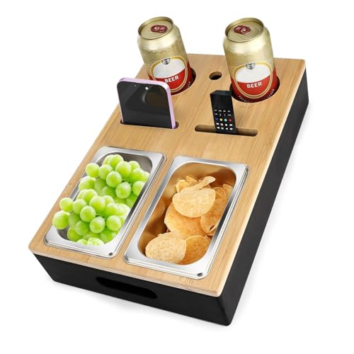 Couchbar Snackbox mit Getränkehalter, Couch bar Wood as Beer Gifts for Men, Sofa Tray with Two Snack Bowls and Multiple Storage Places Couchbar Snackbox mit Getränkehalter, Couch bar Wood as Beer Gifts for Men, Sofa Tray with Two Snack Bowls and Multiple Storage Places von Redcoutt