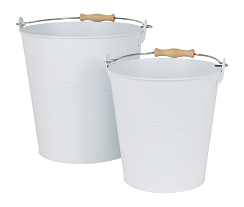 Eimer 2er Set Metall, weiß, mit Holzgriff Größe: Fassungsvermögen: 5 l & 10 l Eimer 2er Set Metall, weiß, mit Holzgriff Größe: Fassungsvermögen: 5 l & 10 l von Redecker