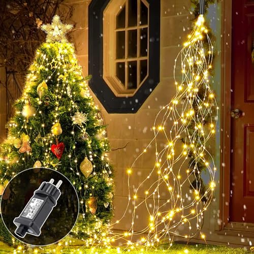 Redefun Lichterschweif 2M 400 LED Lichterbündel mit Strom, 8 Modi Lichterkette Wasserfall Wasserdichte Weihnachtsbeleuchtung für Innen Außen Gießkanne Terrasse Balkon Garten Deko von Redefun
