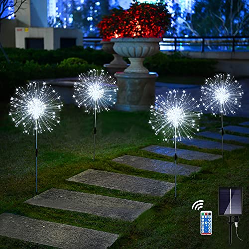 Redefun Solar Gartenleuchten 4 x 120 LED Solarleuchte Feuerwerk, 8 Modi Garten Pusteblume Solarlampen Wasserdicht Gartendeko Solarlicht mit Fernbedienung für Außen Balkon Deko(Kaltweiß) von Redefun