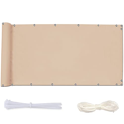 Redfire Balkon Sichtschutz Ohne Bohren 80x150cm,Langlebig Balkon-Sichtschutz div Größen & Farben Balkon Verkleidung mit Ösen Nylon Kabelbinder und Kordel für Balkon,Beige von Redfire
