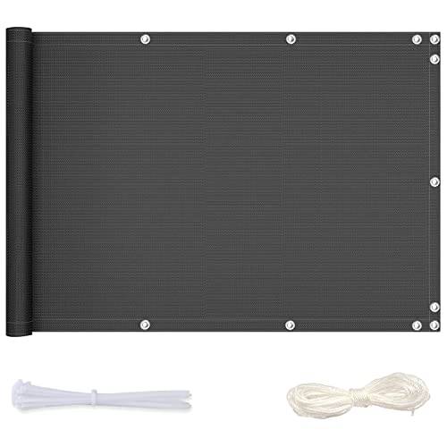 Redfire Sichtschutz Balkon 150x150cm,Reißfest Balkonverkleidung Platten Schimmelresistent Balkonabschirmung mit Ösen Nylon Kabelbinder und Kordel für Schwimmbäder,Dunkelgrau von Redfire