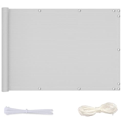Redfire Sichtschutz für Balkon 80x250cm,100% Privatsphäre Sichtschutz Camping Schnell zu Trocknen Balkonbespannung mit Ösen Nylon Kabelbinder und Kordel für Schwimmbäder,Weiß von Redfire