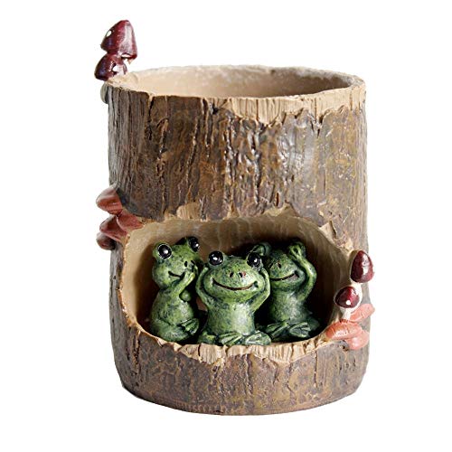 FunnyGoo Sukkulenten-Übertopf, Blumentöpfe, Bonsai-Töpfe mit niedlichen Tieren für Büro, Balkon und Garten, grün, Green Frog von FunnyGoo