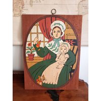 Mutter Und Baby Auf Holzplatte Gemalt von RediscoveredRoots