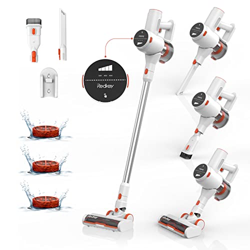 Redkey P8 Akku Staubsauger Kabellos - Akkustaubsauger Beutellos mit Touchscreen 25kPa/250W Sauger 40min Laufzeit Leicht Drahtlose Stielstaubsauger Orange Wandhalterung für Tierhaare Hartböden Teppich von Redkey