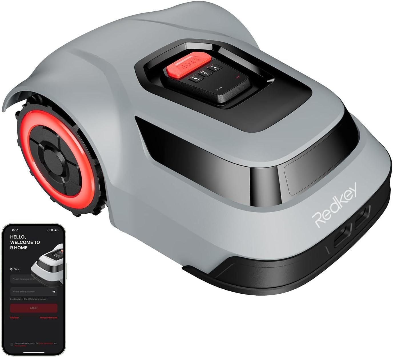 Redkey Rasenmähroboter Rasenroboter mit Begrenzungskabel C-TOF Technologie MGC1000, bis 1000 m² Rasenfläche, (Automatische Kabelbruch-Erkennung, Millimetergenaue Positionierung), Pfadplanung Kartenzeichnen 45% Steigfähigkeit APP-Steuerung von Redkey