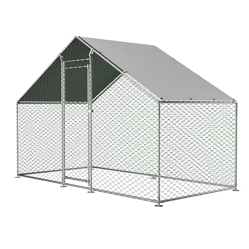 Redkid 4.5m² Metall Freilaufgehege Hühnerstall 3x1.5x2m - Mit Wasserdichtetem PE-Tuch und Sicherheitsschloss - hühnergehege freilauf groß für Hühner, Kaninchen und Verschiedene Kleintiere (3x1.5x2m) von Redkid