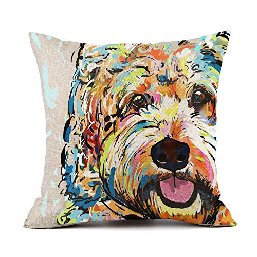 Redland Art Süßer Kissenbezug mit Goldendoodle-Frisé-Hunde-Muster, Leinen, Kissenbezug, Sofakissen, Heimdekoration, 45 x 45 cm von Redland Art