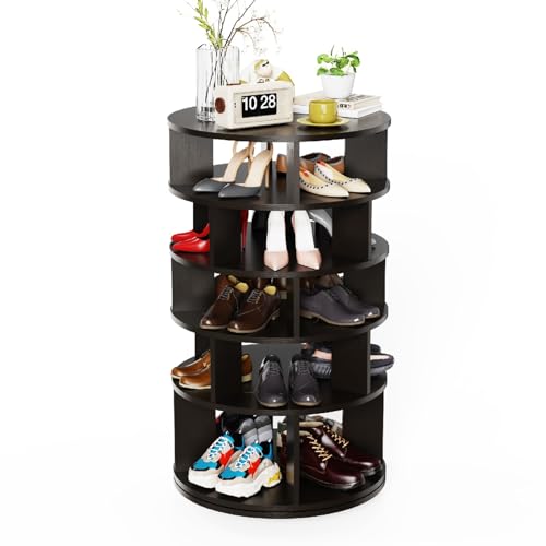 Redlife 5-stöckiger drehbarer Schuhregalturm, 360° drehbarer Schuhaufbewahrungsorganisator, Holzschuhregal-Schuhkarussell für Flur, Schlafzimmer und Eingang, Shoe Rack (Schwarz) von Redlifeᅟᅠ