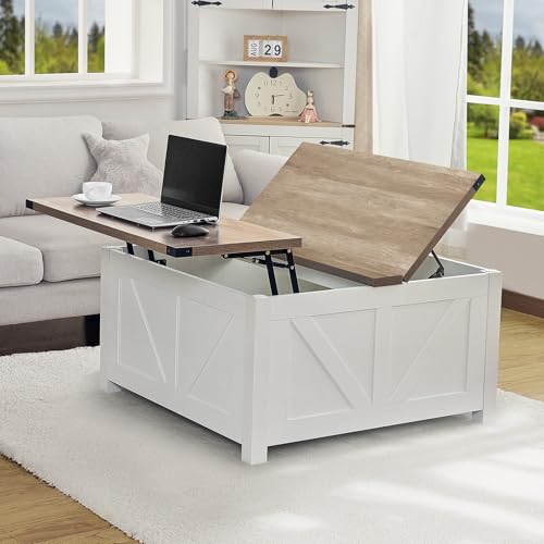 Redlife Couchtisch Ausziehbar mit Ladebuchse - Quadratisch & Wohnzimmertisch mit Stauraum, Holz, Moderner Landhausstil, 90x90x50 cm (Grau) von Redlifeᅟᅠ