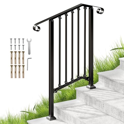 Redlife Treppengeländer Außen für 2 oder 3 Stufen, Treppengeländer Innen für Betonstufen, Handlauf Treppe für Veranda, Schmiedeeiserner Geländer & Balkongeländer, Handlauf Schwarz (2-3 Stufen) von Redlifeᅟᅠ