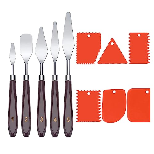 11 Stück Farbmischung und Malmesser Toolkit, 5 Stück Strukturpaste Spachtel + 6 Stück Acryl Spachtel, Palettenmesser Messer, Rot Spachtel, Spatel Malen, Paletenmesser Acrylmalerei von Redodo