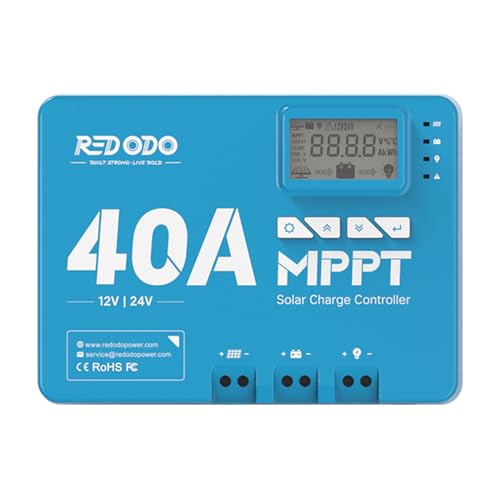Redodo 40A MPPT 12V/24V Auto DC Input Solarladeregler mit eingebautem Bluetooth Modul, Parameter verstellbare LCD Display LED Anzeige von Redodo