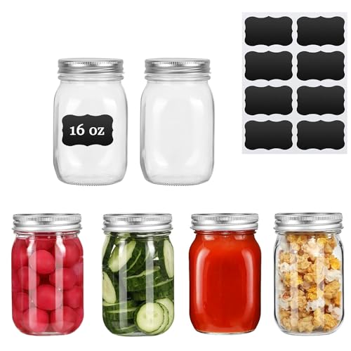 Redomway Wide Mouth Mason Jars, 6 Pack 16oz Clear Glass Jars with Silver Metal Lids Glass Canning Jars for Canning, Fermenting,Pickling, Food Storage or DIY Projects von Redomway