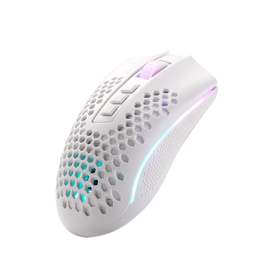 REDRAGON Mouse Gamer Storm Pro M808w-ks Weiß Wireless, Wabenform RGB, kabellos, 2,4 GHz, USB-Dongle, 16.000 dpi, 8 programmierbare Tasten von Redragon
