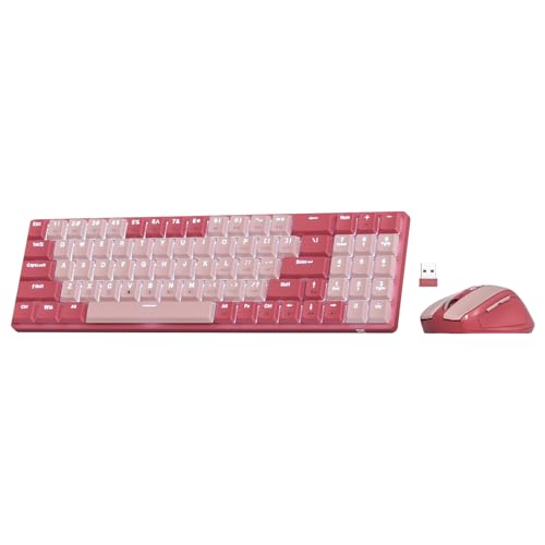 Redragon BS135 Kabellose Tastatur- und Mauskombination, 75% 78 Tasten, 2,4 GHz Tastatur mit niedrigem Profil und wiederaufladbarem Akku, einzelnes blaues Schwarzlicht, Maus mit 2400 DPI -Bean Red von Redragon