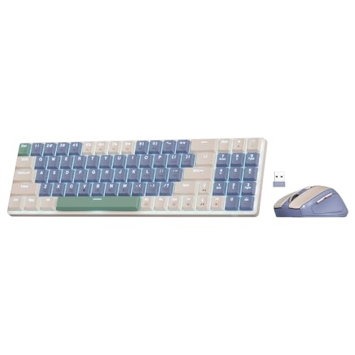 Redragon BS135 Kabellose Tastatur- und Mauskombination, 75% 78 Tasten, 2,4 GHz Tastatur mit niedrigem Profil und wiederaufladbarem Akku, einzelnes blaues Schwarzlicht, Maus mit 2400 DPI -Lollipop Blue von Redragon