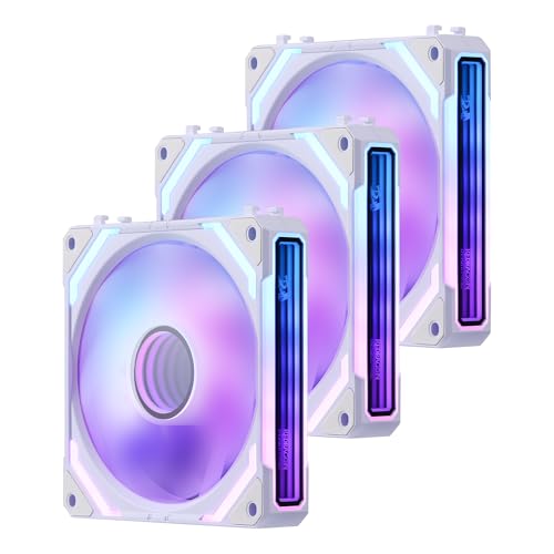 Redragon GCF012 Reverse 120mm PC-Gehäuselüfter, Daisy-Chain-Verbindung, 5V 3-Pin ARGB-Beleuchtung, 4-Pin PWM-Gehäuselüfter, für Radiator/Computergehäuse-Kühlung, 120x120x25mm, 3er-Pack, Weiß von Redragon