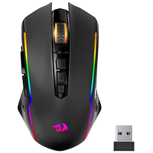 Redragon Gaming Maus Kabellose, RGB Wiederaufladbare Maus Gaming mit 9 Macro Editing Programmierbare Tasten/8000 DPI, Ergonomische Wireless Gaming Maus, 70Hrs für PC/Mac Game von Redragon