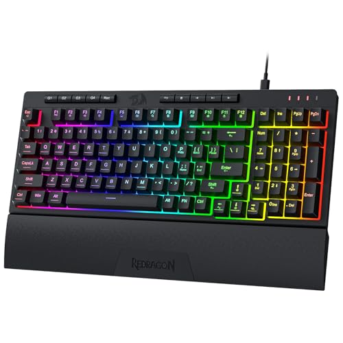 Redragon K515 Shiva RGB Membrane Gaming Tastatur, 98 Tasten Mechanisches Gefühl Tastatur mit Linear Schalter, On-Board Makro- & Multimediatasten, Abnehmbare Handballenauflage, Software Unterstützt von Redragon