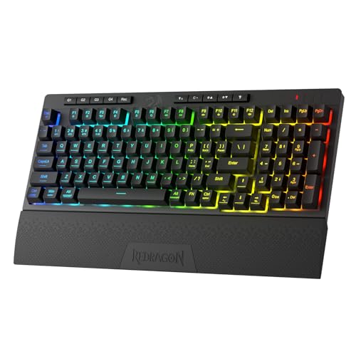 Redragon K515 PRO Shiva RGB Kabellose Membran-Gaming-Tastatur, 98 Tasten mechanische Tastatur mit Linearschalter, integrierte Makro- und Multimedia-Tasten, abnehmbare Handballenauflage von Redragon