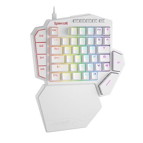 Redragon K585 DITI Einhändige mechanische RGB-Gaming-Tastatur, Typ-C-Profi-Gaming-Tastatur mit 7 integrierten Makrotasten, abnehmbare Handballenauflage, 42 Tasten (weiß, Blauer Schalter) von Redragon